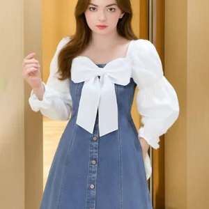 TIARA WORLD Girls' Square Neck Puff Sleeve A-Line Dress