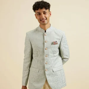 Manyavar Men's Self Design Tailored-Fit 3 Piece Suit