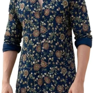 GG Style Men's Traditional Floral Print Long Sleeve Kurta